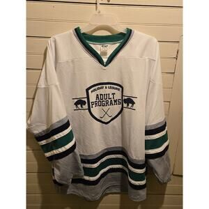 Athletic Knit Hockey Jersey Mens L White Green Navy Adult Programs 37 Pullover